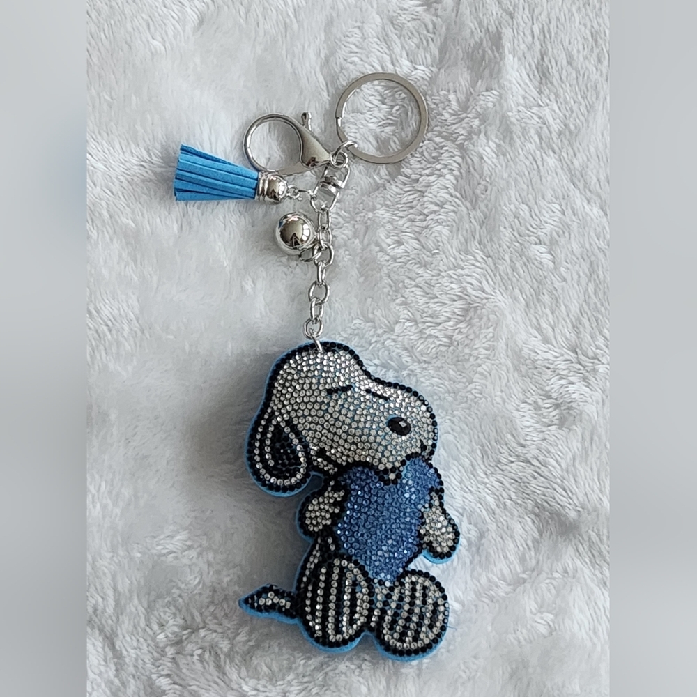 Snoopy Blue and Silver Beaded Dog Keychain Beautiful Bag Charm